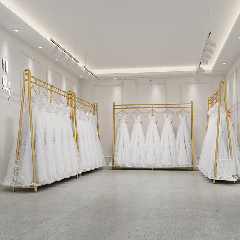 金色婚纱架子礼服展示架落地式影楼秀禾服挂衣架旗袍西装货架