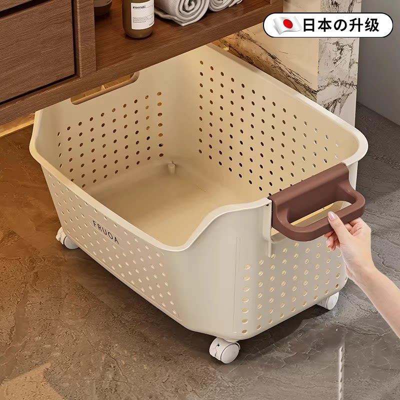 日本柜下脏衣篓衣服收纳筐家用卫生间浴室可移动推车篮子洗衣神器