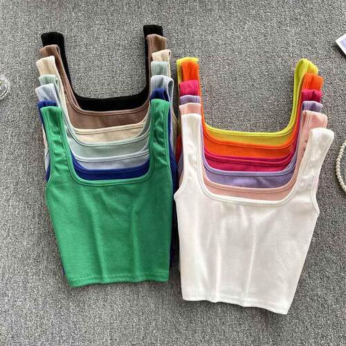 m Fit Bottoming Blouse Solid Crop Top Sleeveless Camis Mujer