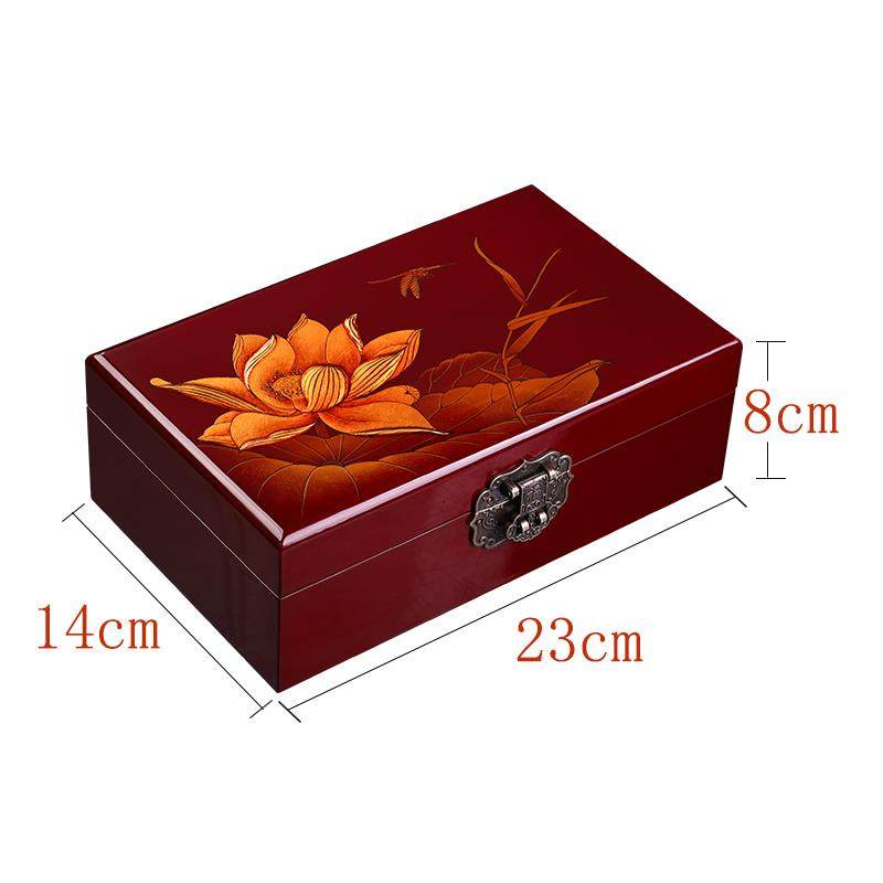 高档黑红轻奢国潮木风质漆器首饰盒高七档中加式收纳盒复古国风夕