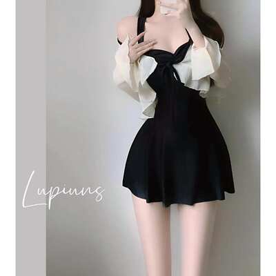 温泉泳衣女连体裙式平角高级感保守遮肚显瘦小胸聚拢度假游泳衣女