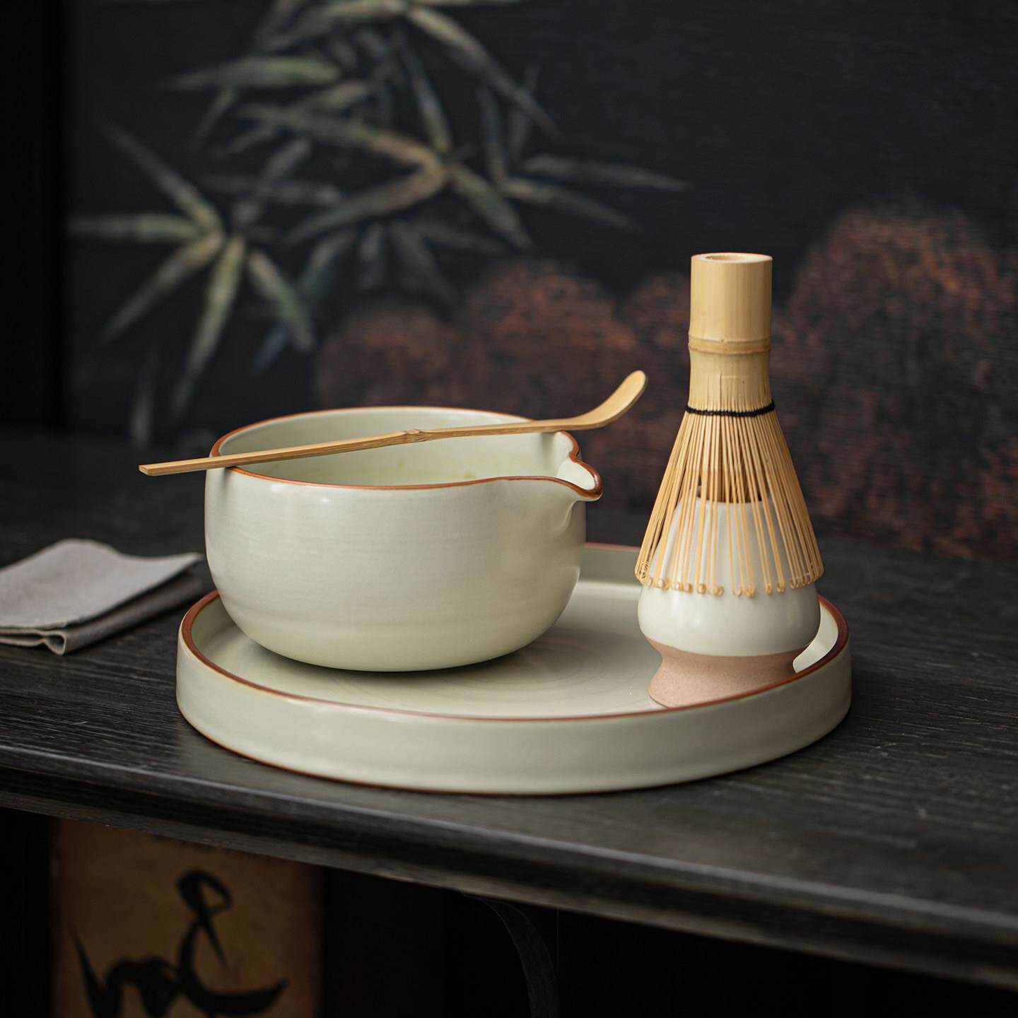 汝窑点茶筅抹茶刷百本立茶筅立组合绿茶白茶粉抹茶打茶器工具套装