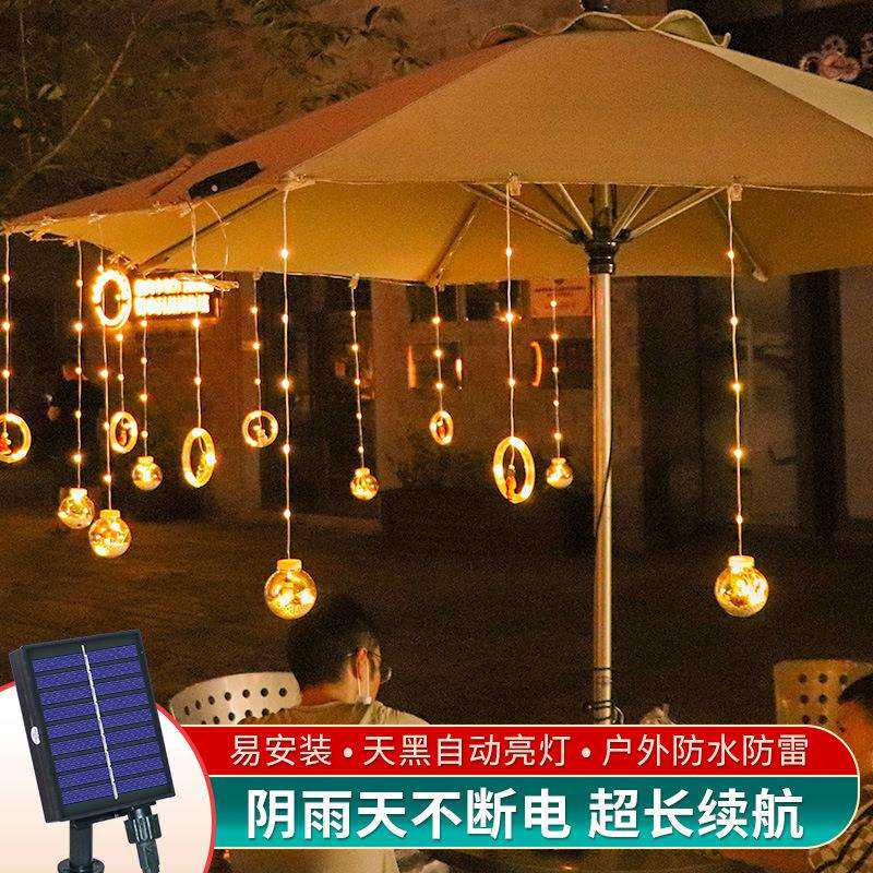 新品圣诞节灯串圆环窗帘灯星星造型灯LED彩灯太阳能防水装饰灯