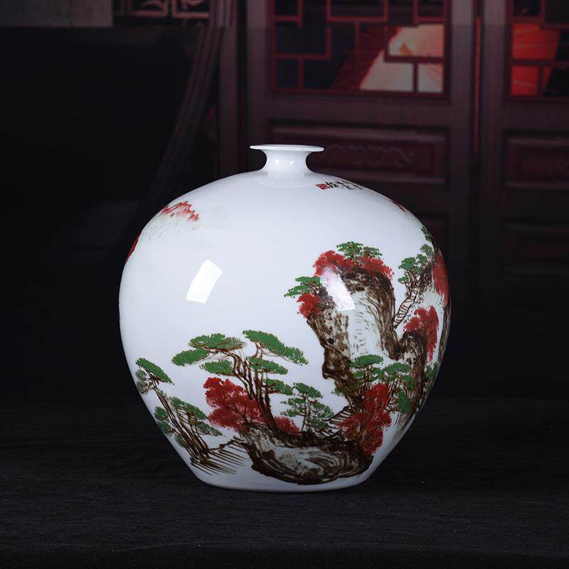 中国风陶瓷花瓶 手绘山水画大号石榴瓶创意家居饰品陶瓷摆件