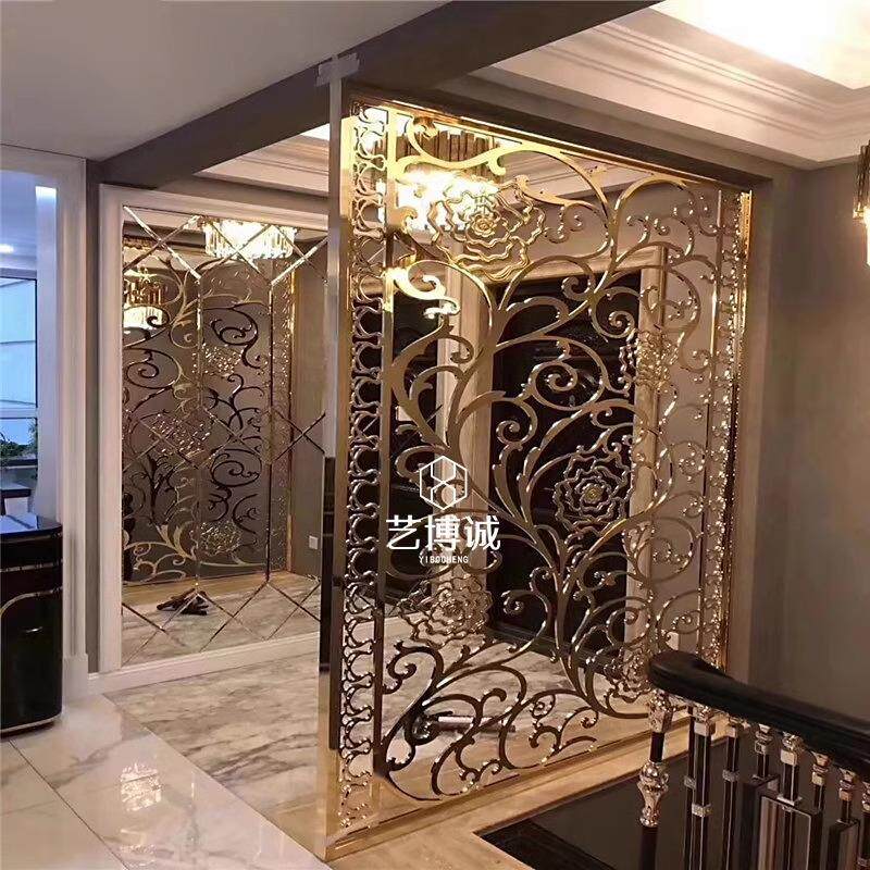 不锈钢屏风厂家直供餐厅客厅新中式隔断铝镂空酒店轻奢花格