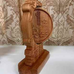 高级浮雕摆件招财树摇钱树开业送礼家居实木工艺品装饰品一个亿