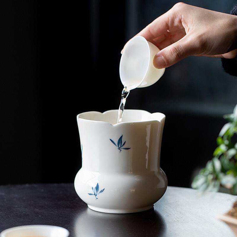 纯手绘蝴蝶兰花陶瓷建水茶渣罐黄亭茶洗b孟小功夫茶具向日葵杯洗