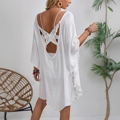 Pin Shou Hook Flower Splicing Tassel Beach Hoodie Hollow