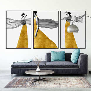 流金年岁简约美式装饰画金箔创意马挂画人物背影大气巨幅画