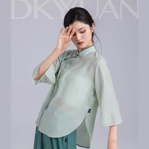 古典舞服中国风立领喇叭袖现代舞练功服飘逸纱衣新中式舞蹈服上衣