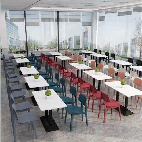 快餐店桌椅组合商用奶茶店小吃店咖啡厅餐饮食堂塑料桌椅岩板餐桌