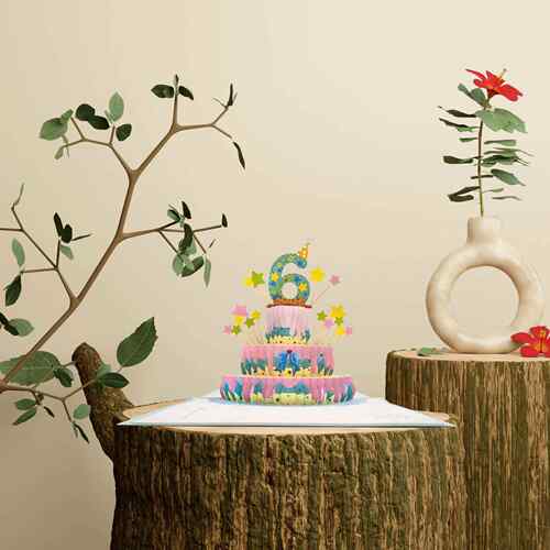 3D贺卡欧式时尚立体6岁生日卡邀请函 祝福卡 激光镂空珠光请柬