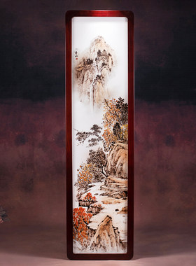 原创手绘陶瓷瓷板画竖条挂画装饰画新中式玄关入户走廊过道艺术画