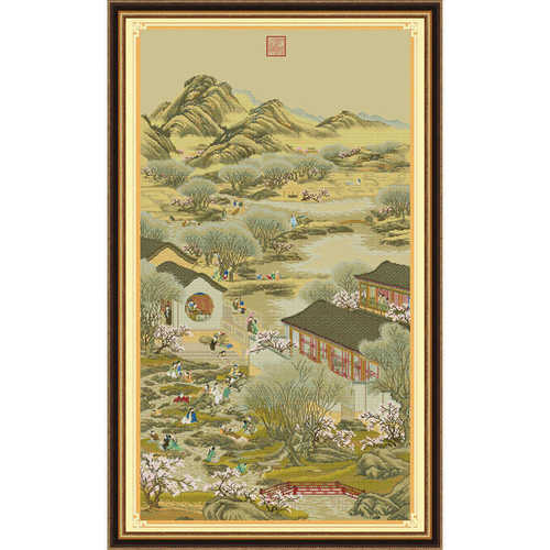 套装中国新款收藏版绢珍品古风景客厅风情竖十字绣十二月雍正印花