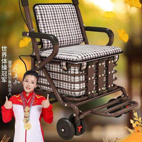 便携手推家用老人代步车可折买叠购四物轮车菜车可推可坐JX0200小