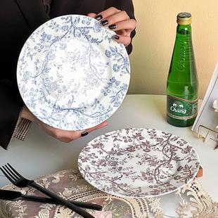 藤蔓花卉盘子高级感轻奢甜品盘复古陶瓷餐盘特别好看 法式 蛋糕盘