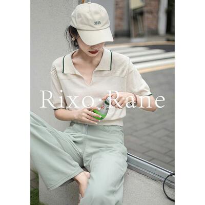 法国Rixo Rane法式别致宽松短袖冰丝针织polo领夏薄款t恤上衣女