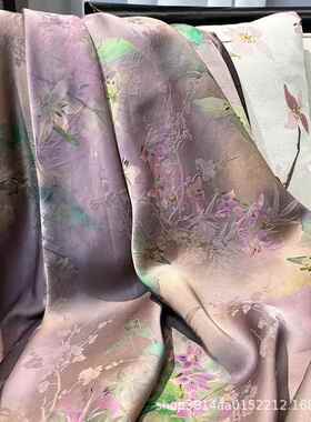 新品35姆米布香云140门纱幅国风服装面料合花图案提花HDZ汉服百料