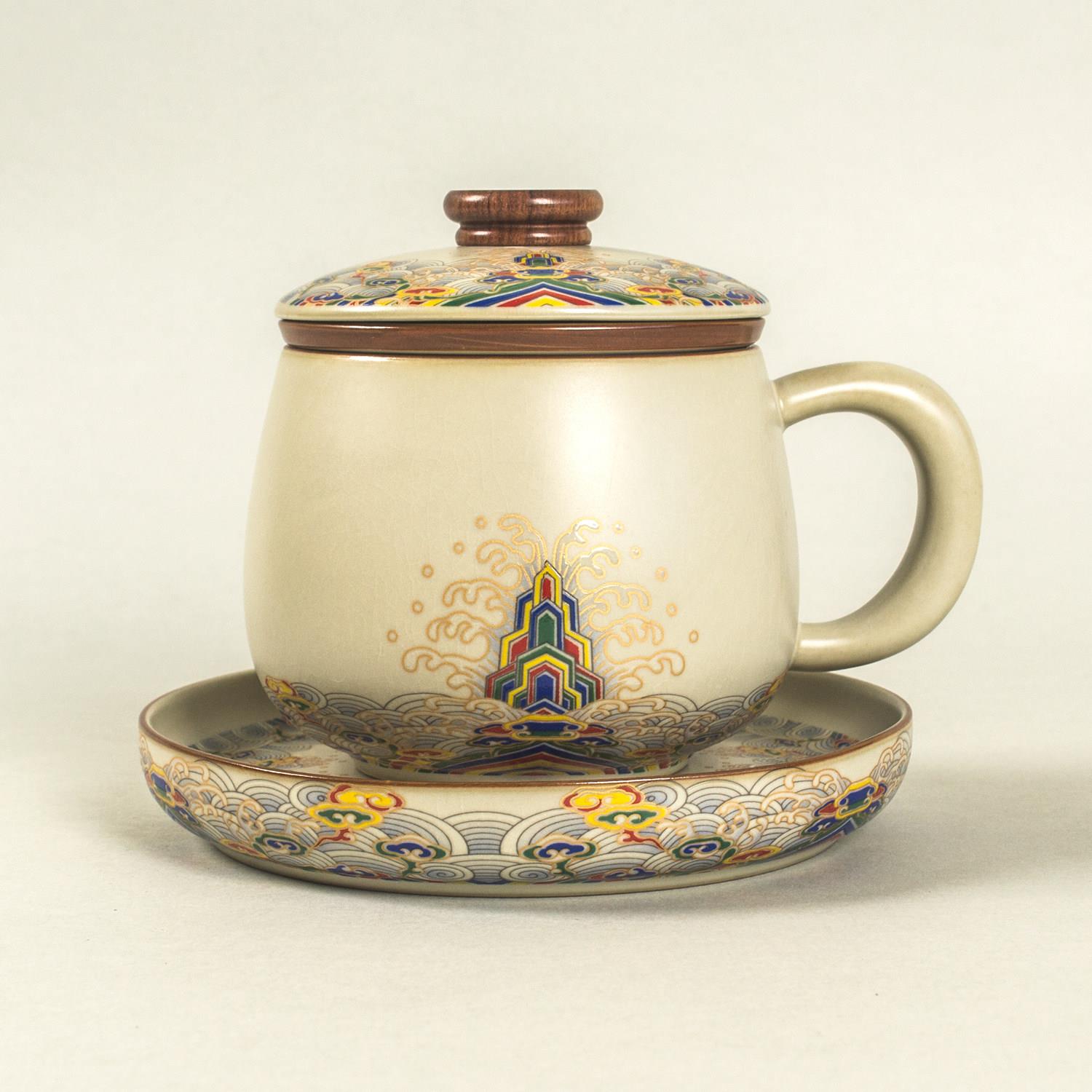 汝窑茶杯家用陶瓷泡茶杯个人专用喝茶杯子带盖子茶水分离过滤水杯