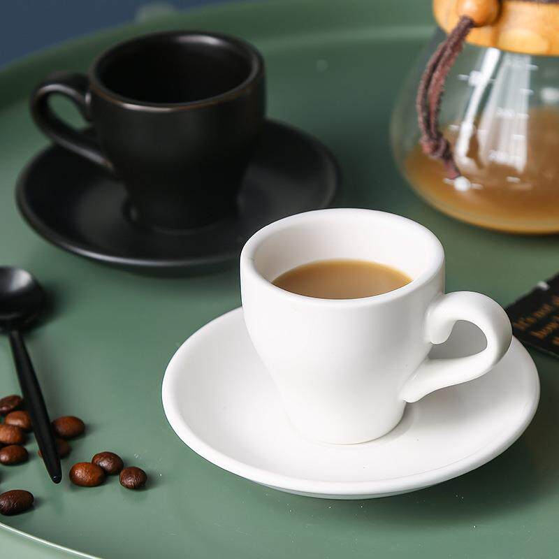 哑光黑白欧式小奢华咖啡杯碟套装拉花杯陶瓷卡布奇诺拿铁马克杯子