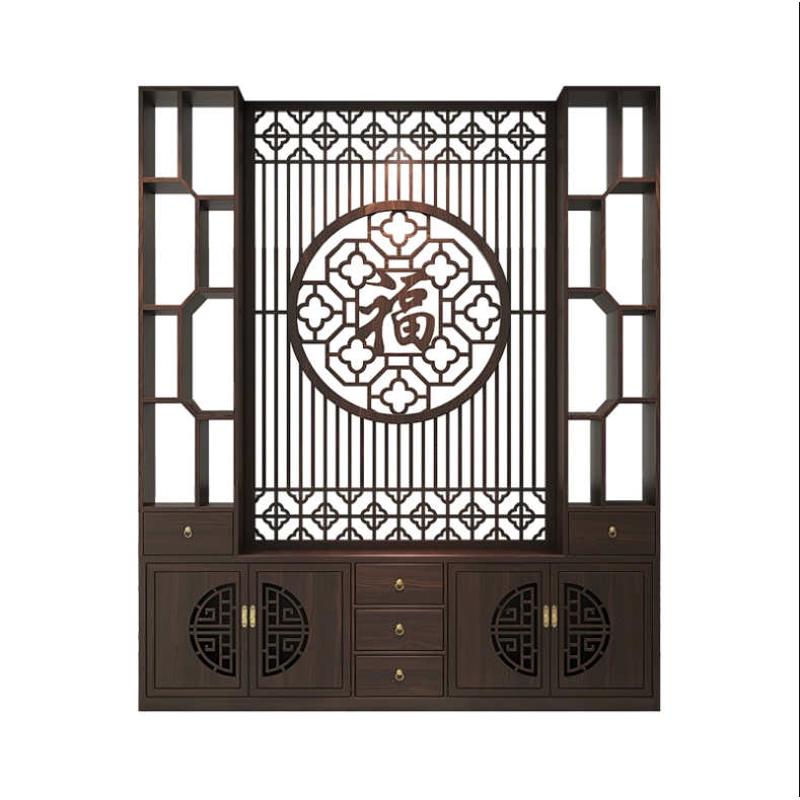 新中式屏风隔断客厅福字镂空置物架定 制家用正对大门入户玄关柜