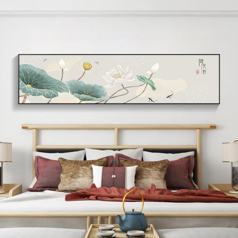 新中式主卧牡丹挂画意境水墨艺术卧室床头装饰画温馨房间茶室壁画图片