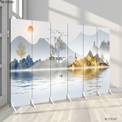 AL809367水厅风墨山水画屏隔断客厅新中遮式挡折叠可移动办公室酒