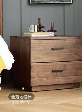 北欧简约全实木床头柜黑胡桃木现代简约卧室收纳柜小斗柜床边柜