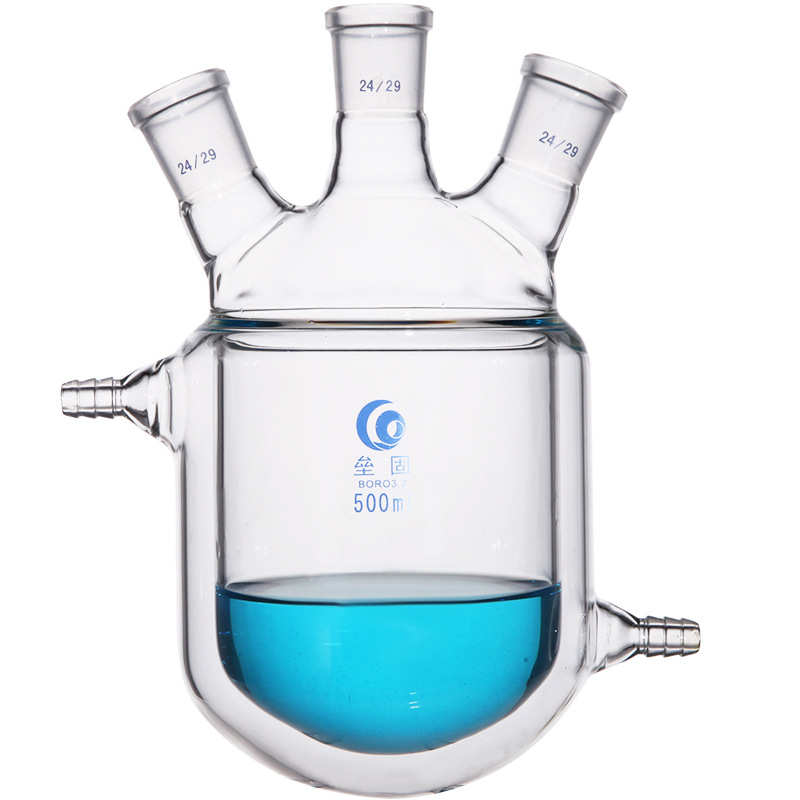 三口夹套反应瓶双层反应器 玻璃夹套反应烧瓶250ml500ml1000ml