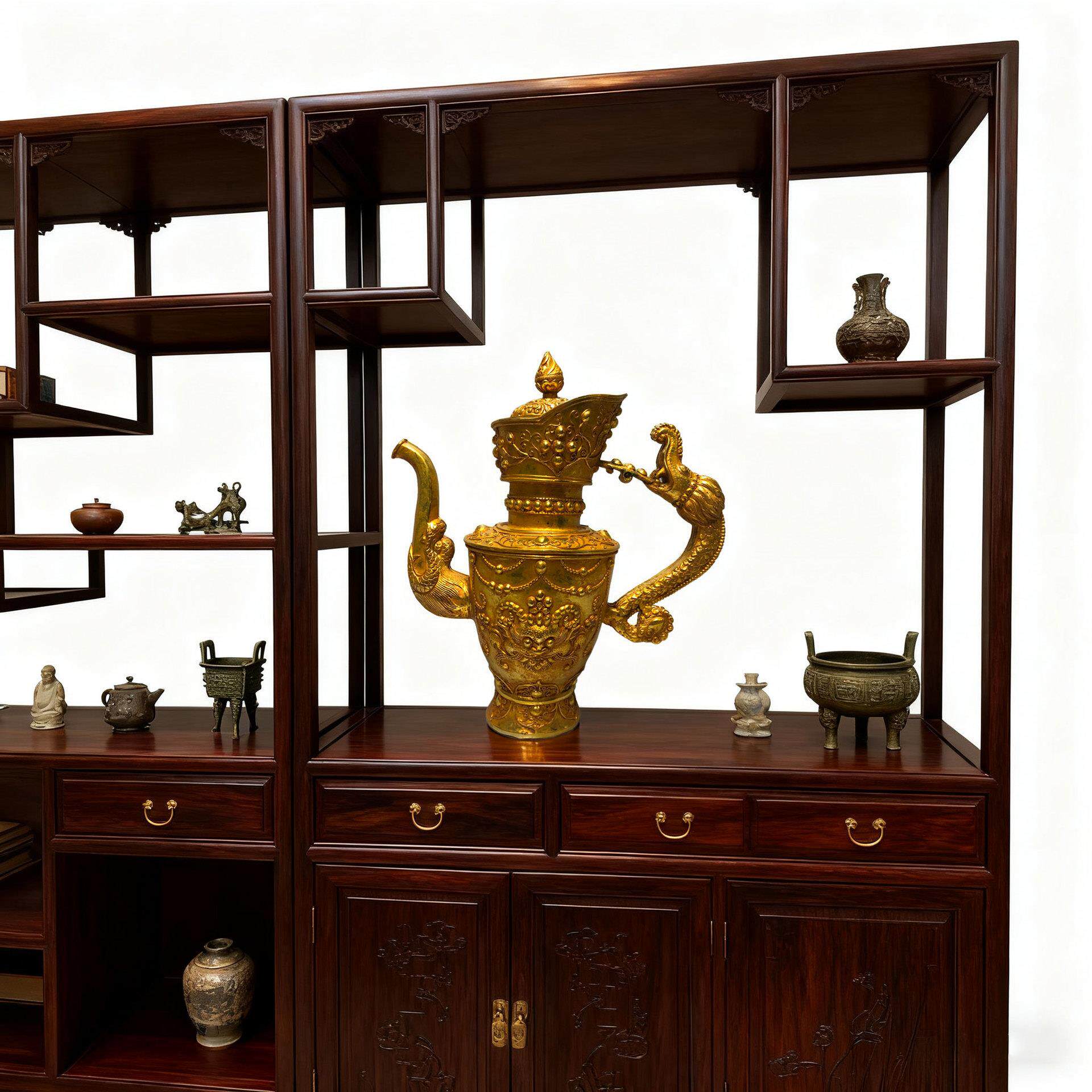 复古纯铜鎏金藏式龙头酒壶摆件 铜工艺品 文创市集旧藏古玩老物件