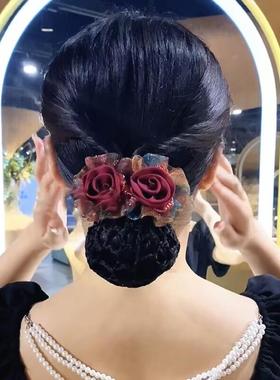 韩版护士发网头花女职业高级蓝色空姐银行餐饮工作蝴蝶结盘发网兜