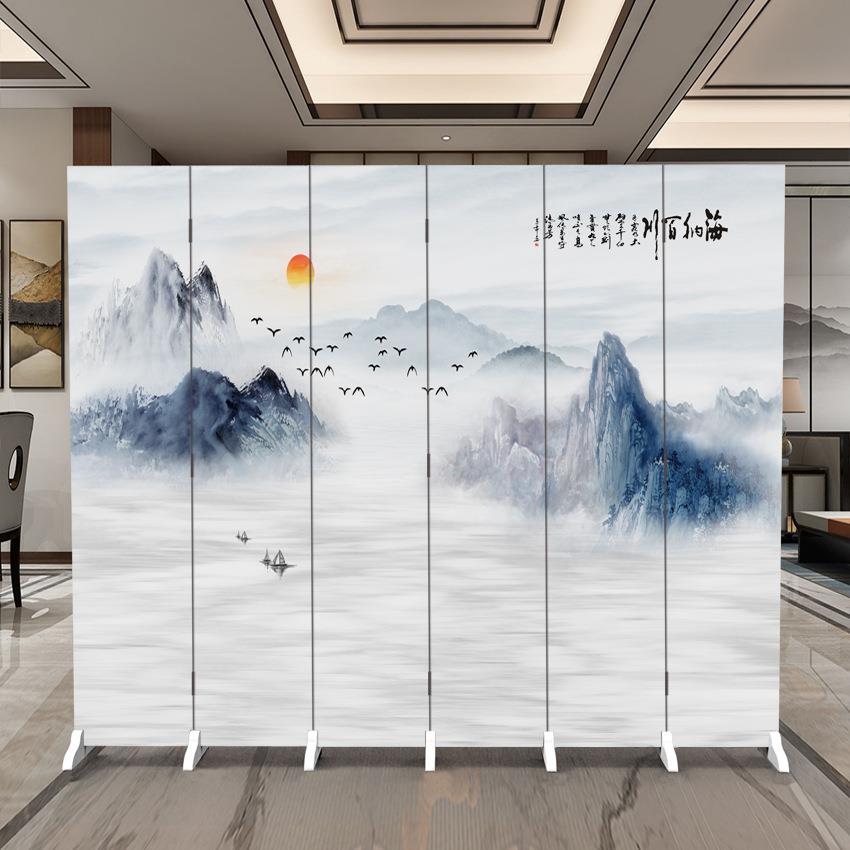 中式屏风隔断客厅玄关遮挡办公装饰移动折叠屏风山水布艺挡风家用