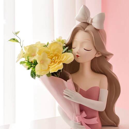 创意捧花女孩客厅家居书室房卧ZUB装饰品玄关电件视柜乔迁摆新居