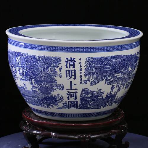青花陶瓷鱼缸1米特大水缸瓷缸睡莲养金鱼盆大荷花缸碗莲缸乌龟缸