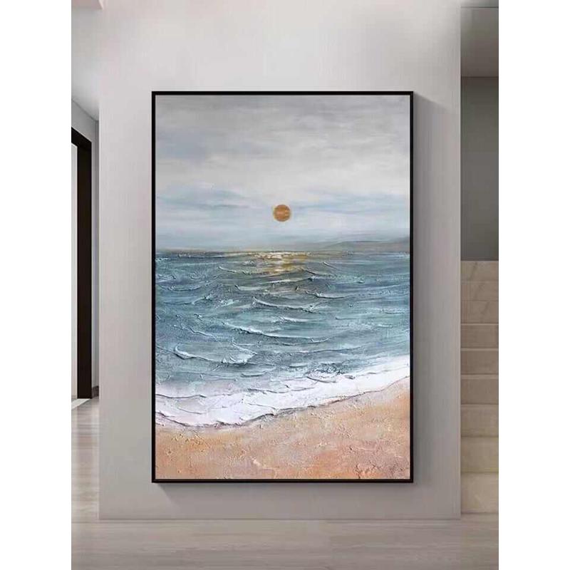 手工油画立体砂岩肌理画海景沙滩风景现代玄关装饰画客厅沙发背景