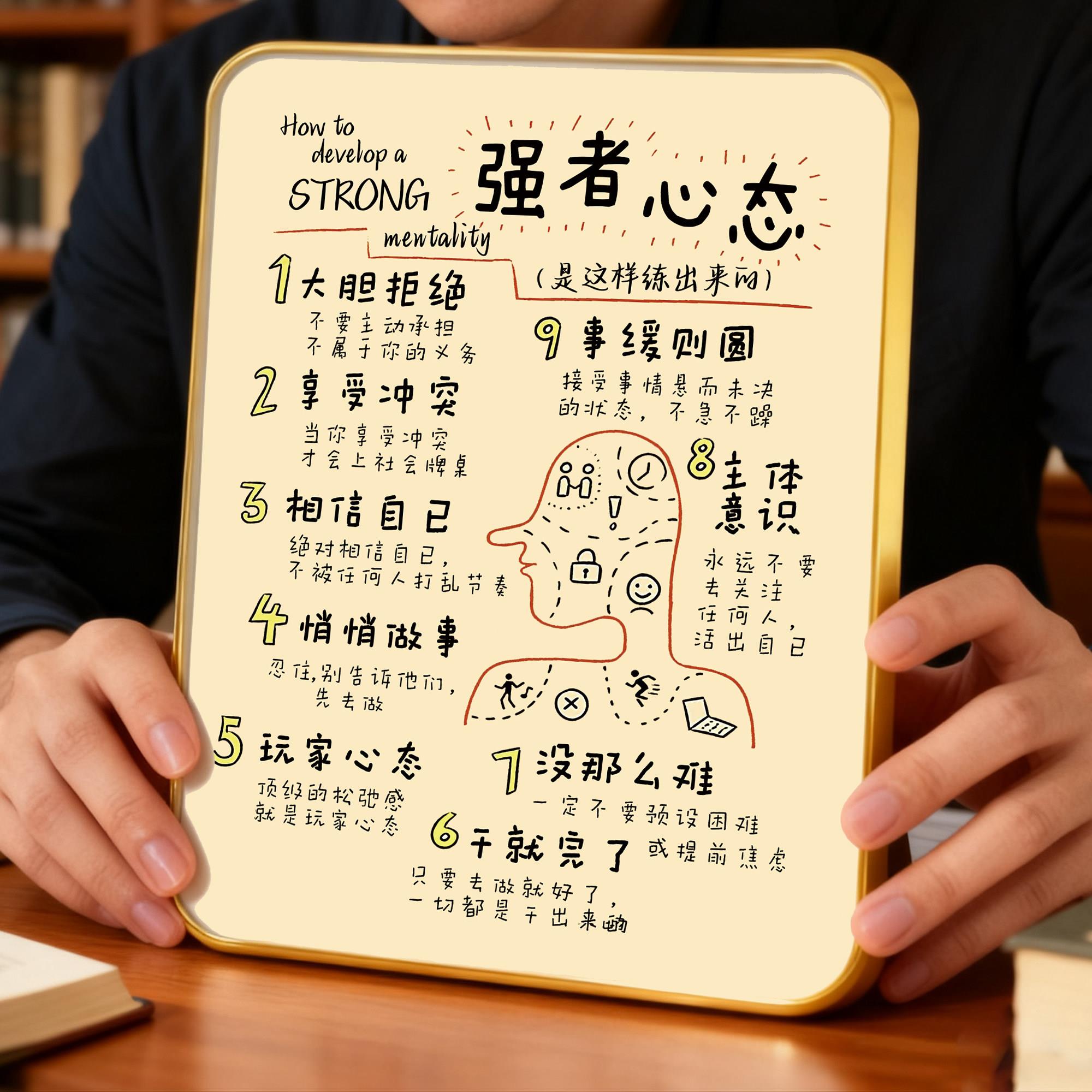 强者心态桌面摆件办公桌装饰画励志相框自我激励工位情绪稳定器qt
