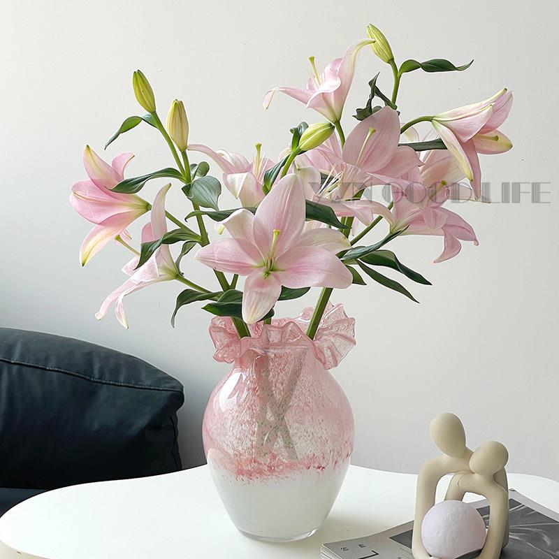 设计师款琉璃花瓶粉色渐层复古法式芬顿高级感艺术插花摆件软装饰