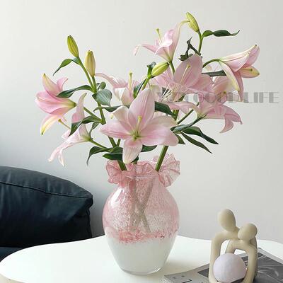 设计师款琉璃花瓶粉色渐层覆古法式芬顿高级感艺术插花摆件软装饰