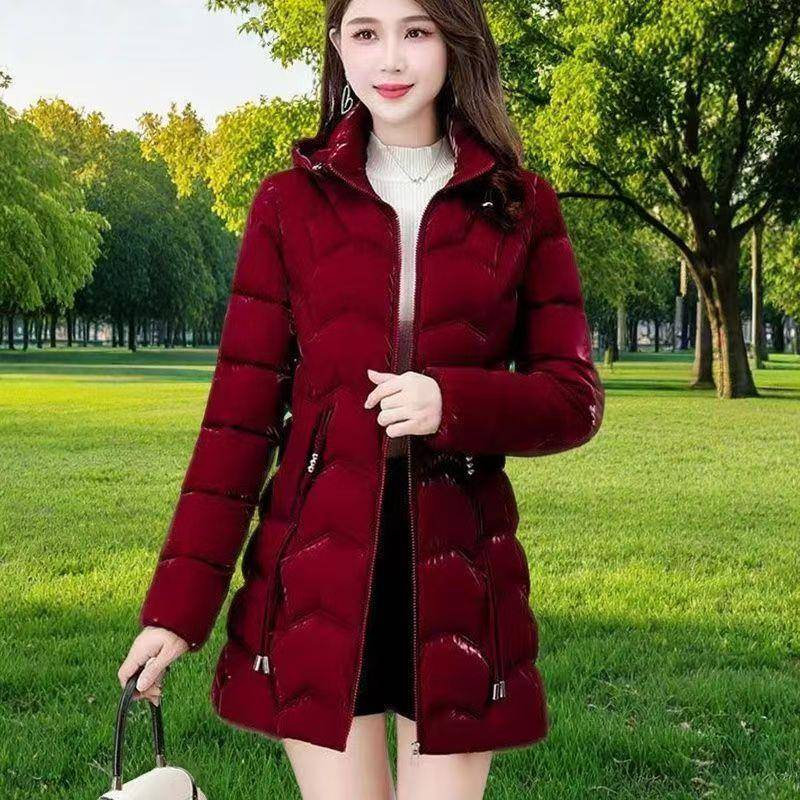 推荐妈妈冬季棉衣女中长款免洗亮面爆款棉服修身显瘦时尚洋气保暖