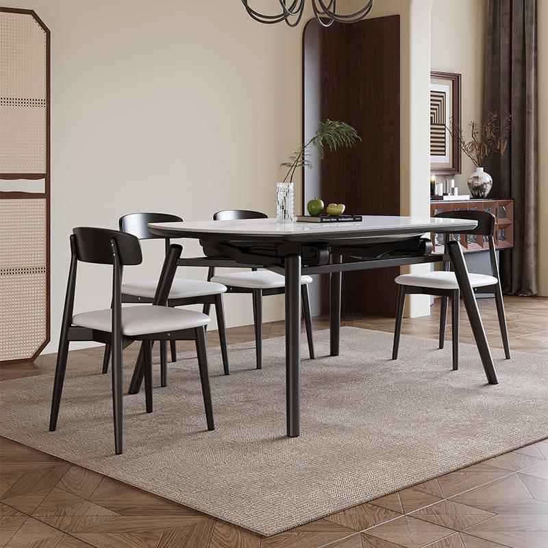 正品洞窝用艾奶油风岩星板实木餐桌椅组合家用欧可北伸缩方圆两饭