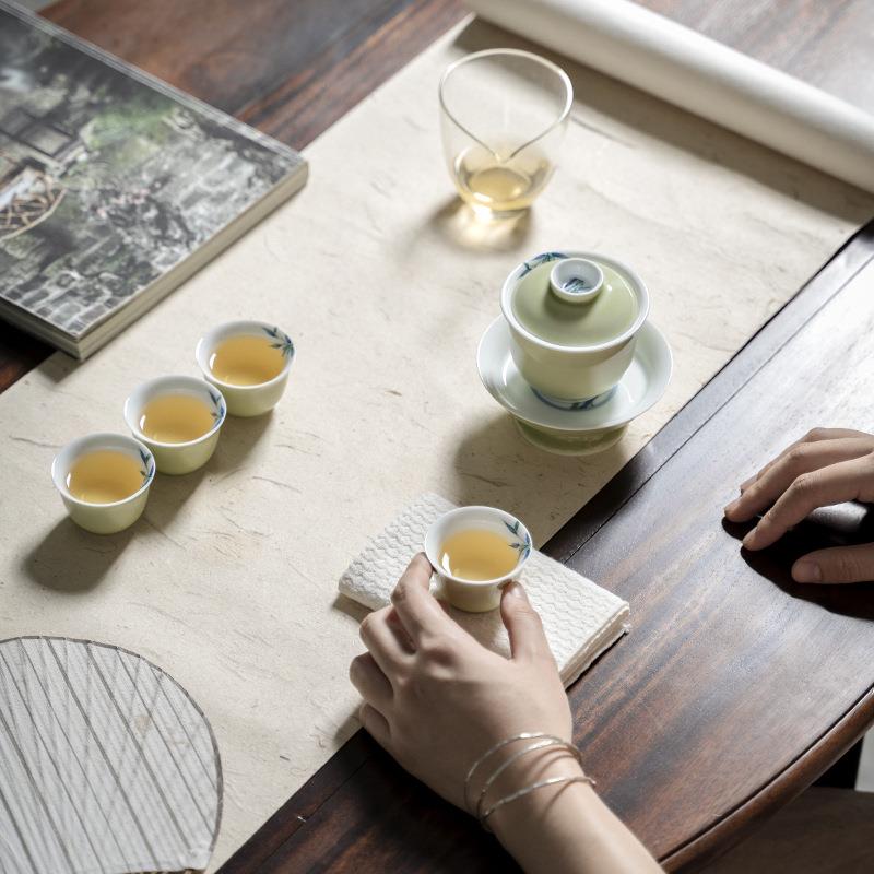 宜室点茶话手绘青盘花陶盘瓷茶点简dqy05约日式高脚干果盘心文人图片