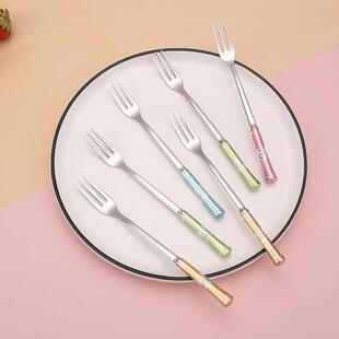 国风304不锈钢勺子可爱儿童创意彩钻匙子家用水果叉调羹冰淇淋勺