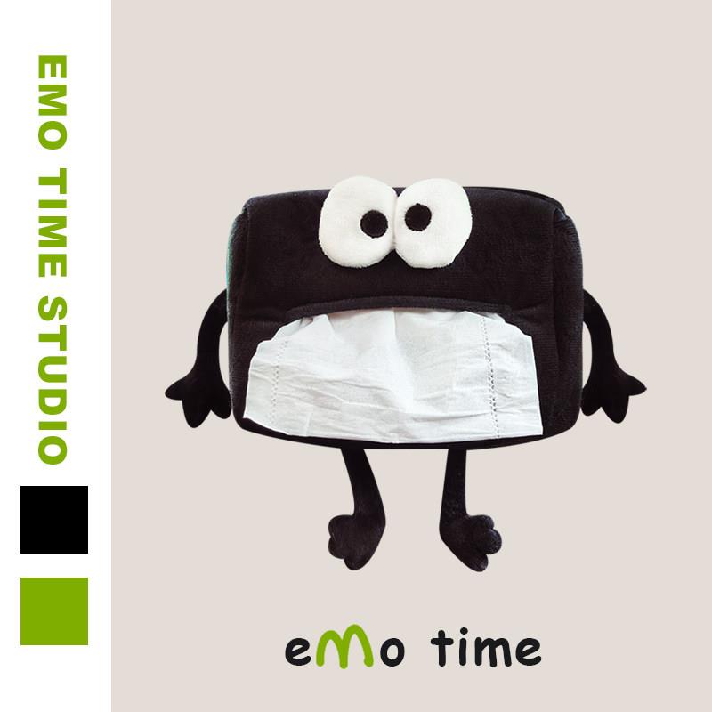 emo原创淡定小柴人车载纸抽盒可爱毛绒抽纸盒车内装饰抽纸收纳盒