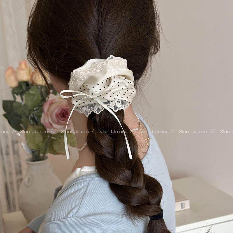 波点丝带蝴蝶结大肠发圈女网红2025新款甜美扎头发头花马尾发饰