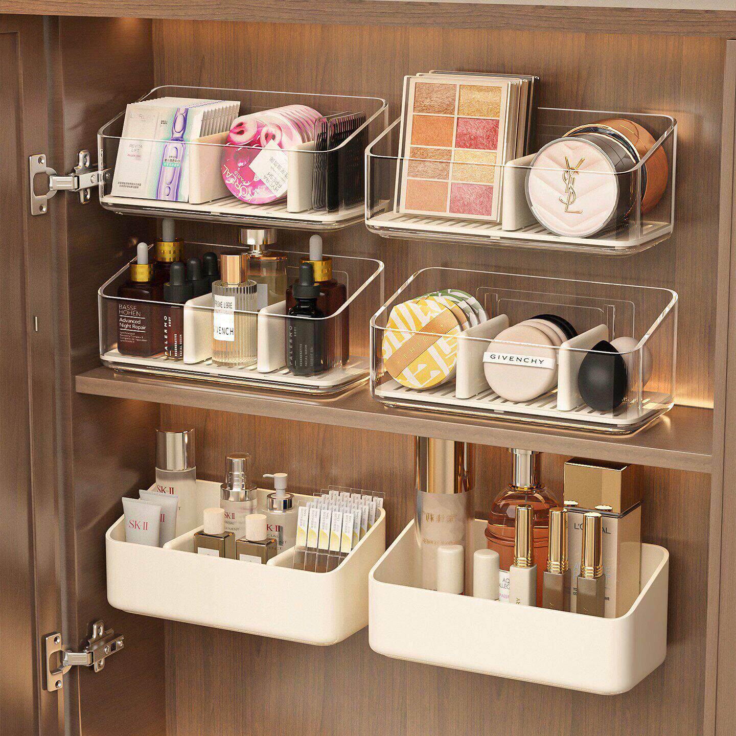 镜柜收纳盒壁挂浴室柜门内口红面膜分格整理盒卫生间化妆品置物架