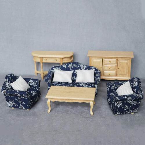 1:12娃娃屋dollhouse迷你家具客厅微场景实木模型沙发6件套装ob11