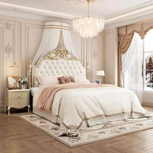 法式轻奢雕花公主床宫廷风软包实木床主卧1.8双人收纳床1.5米婚床