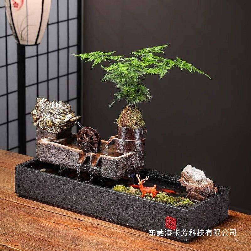 陶瓷流水鱼缸金蟾造景客厅茶几桌面公室装饰乔迁开业送礼品