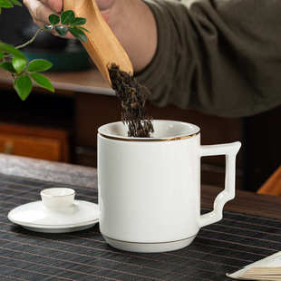 羊脂玉白瓷水杯德化陶瓷家用办公杯个杯带盖茶杯会议泡茶杯子定制