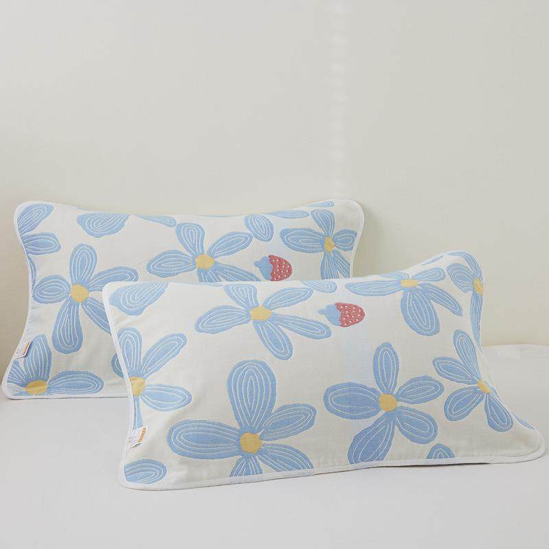 纯棉枕巾一对装全棉六层纱布儿童枕头巾成人加大高档家用学生枕巾